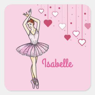 Ballerina with Pink Dress and Pointe Toe Shoes Square Sticker