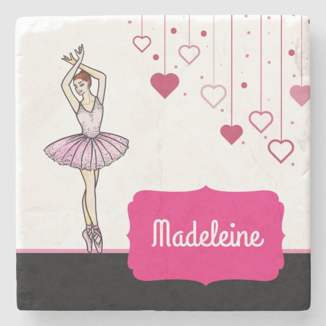 Ballerina with Pink Dress and Pointe Toe Shoes Stone Coaster (Front)
