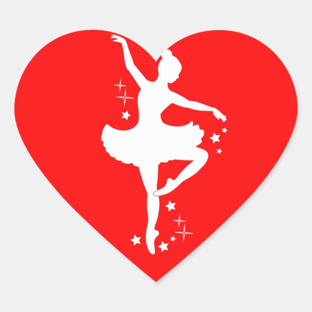 Ballerina with Stars in Silhouette in  Heart Sticker (Front)