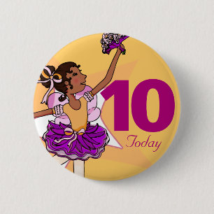 Ballerina yellow dark hair girl birthday button
