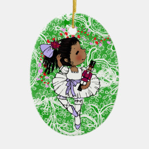 Ballerinas African American Girls Adorable Ceramic Tree Decoration