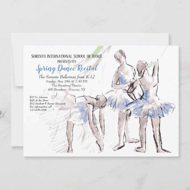 Ballerinas Dancing School Recital Invitation (Front)