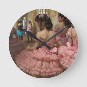 Ballerinas in a large rococo-style room round clock