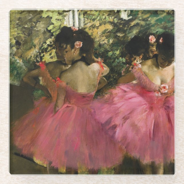Ballerinas in Pink by Edgar Degas Glass Coaster (Front)