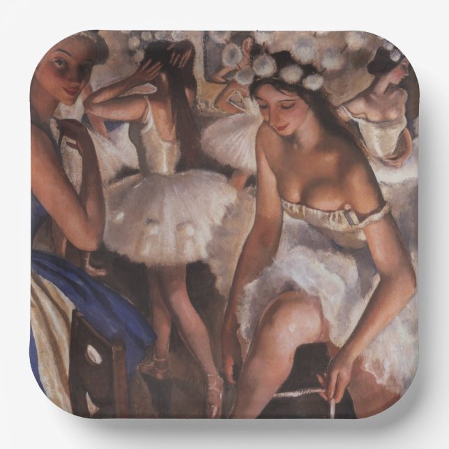 Ballerinas in the Dressing Room (by Serebriakova) Paper Plate (Front)