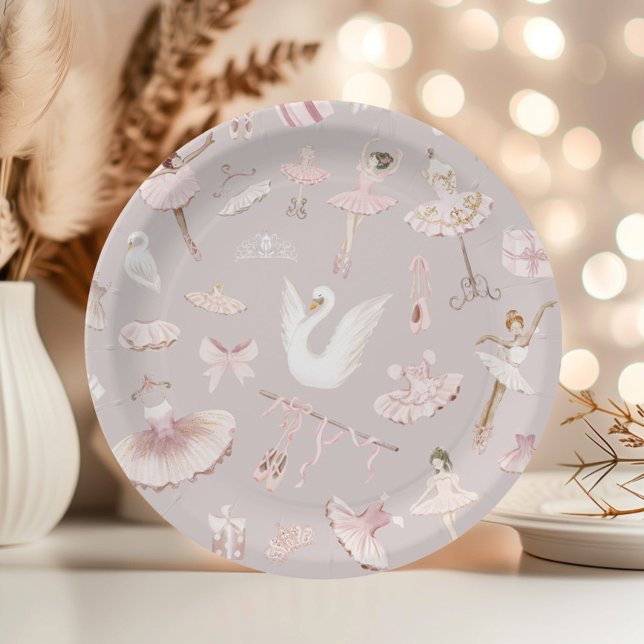 Ballerinas watercolor blush pink birthday party paper plate (Creator Uploaded)