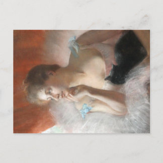 Ballerine avec un chat Pierre Carrier-Belleuse Holiday Postcard