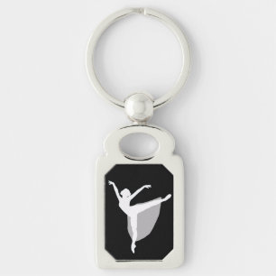 Ballet 1 Keychain, Dancer white silhouette Key Ring