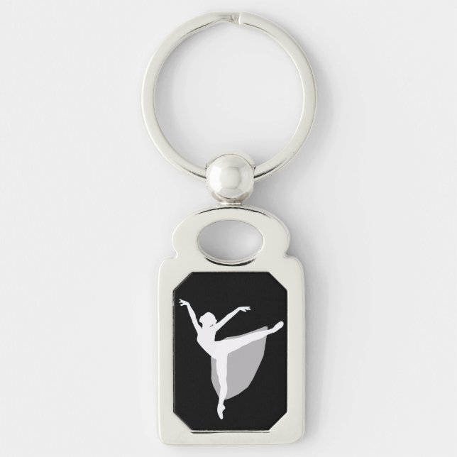 Ballet 1 Keychain, Dancer white silhouette Key Ring (Front)