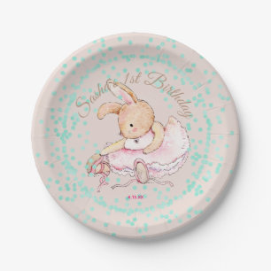 Ballet Animals Aqua Confetti Birthday Paper Plate