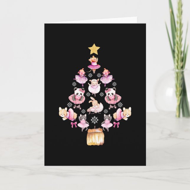 Ballet Animals Ballerina Christmas Tree Card (Front)