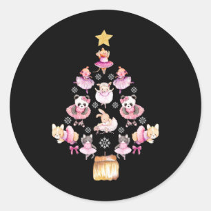 Ballet Animals Ballerina Christmas Tree Classic Round Sticker