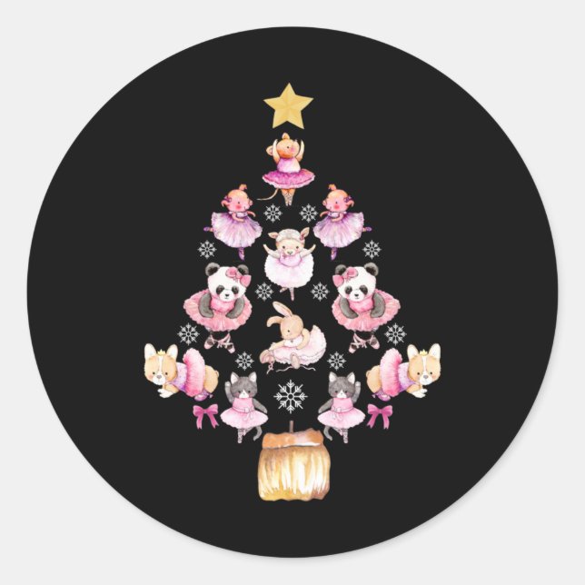 Ballet Animals Ballerina Christmas Tree Classic Round Sticker (Front)
