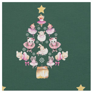 Ballet Animals Ballerina Christmas Tree Fabric