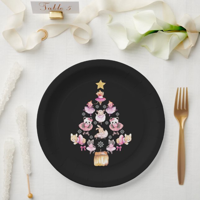 Ballet Animals Ballerina Christmas Tree Paper Plate (Wedding)
