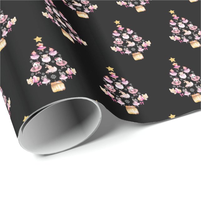 Ballet Animals Ballerina Christmas Tree Wrapping Paper (Roll Corner)