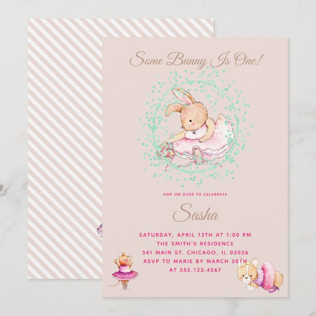 Ballet Animals Birthday Party Invitation (Front/Back)