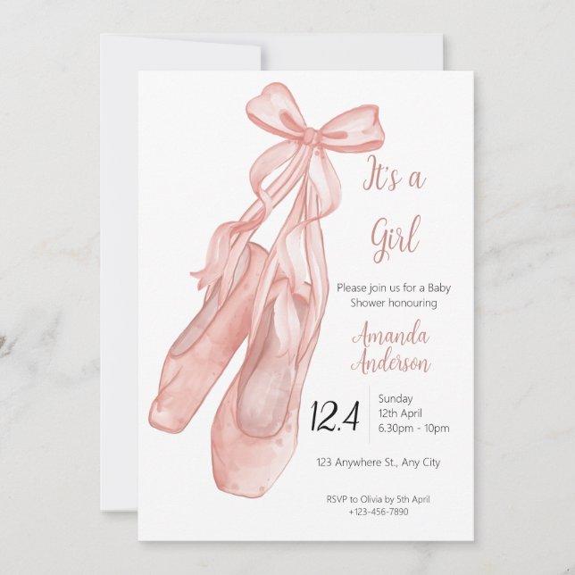 Ballet Baby Shower Invitation for Girls (Front)
