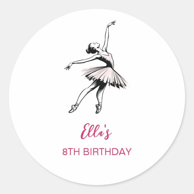 Ballet Ballerina Birthday Party Girl Classic Round Sticker (Front)