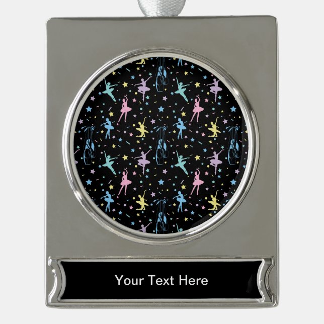 Ballet - Ballerina Dancer Shoes Silver Plated Banner Ornament (Front)