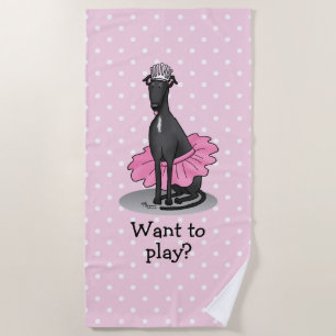Ballet Ballerina Princess Greyhound Dog (black) Beach Towel