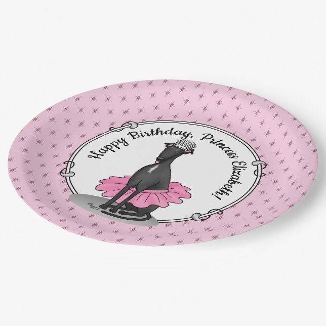 Ballet Ballerina Princess Greyhound Dog (black) Paper Plate (Angled)