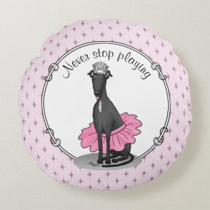 Ballet Ballerina Princess Greyhound Dog (black) Round Cushion
