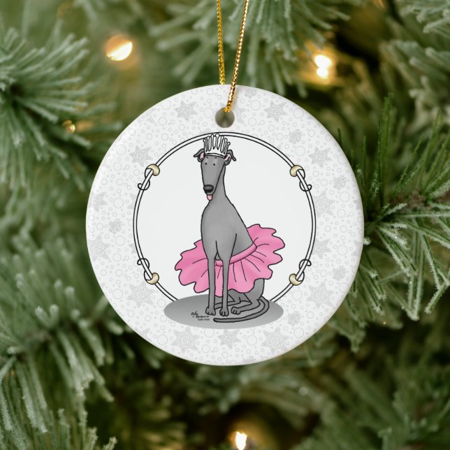 Ballet Ballerina Princess Greyhound Dog (grey) Ceramic Tree Decoration (Tree)