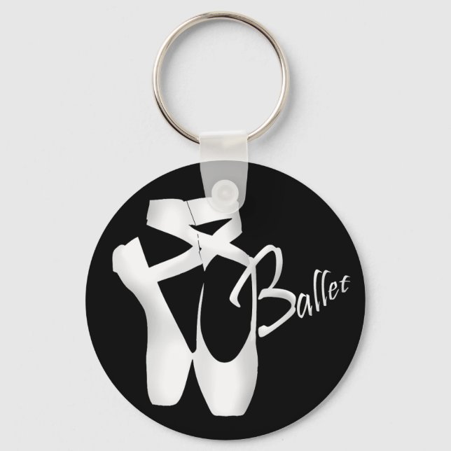 Ballet Ballerina White Pointe Shoes Basic Key Ring (Front)