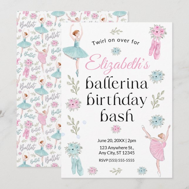 Ballet Birthday Invitation (Front/Back)