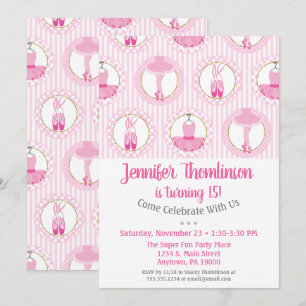 Ballet Birthday Invitation Pink Ballerina Dancer