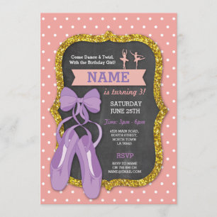 Ballet Birthday Party Ballerina Glitter Invitation