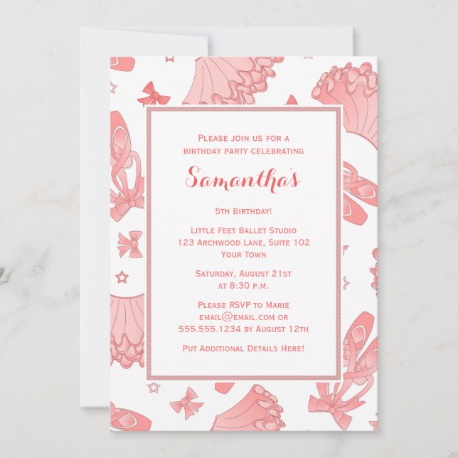 Ballet Birthday Party Pink and White Invitation (Front)
