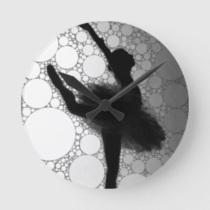 Ballet Black White Dancing Ballerina Round Clock