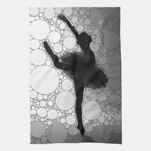 Ballet Black White Dancing Ballerina Tea Towel (Vertical)
