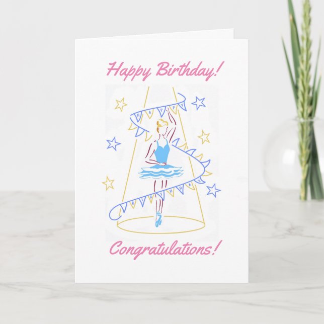 Ballet & Bunting Blue Birthday Card (Front)