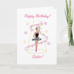 Ballet & Bunting Sister Birthday (Black/Brown) Card