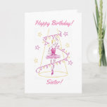 Ballet & Bunting Sister Birthday Card<br><div class="desc">A beautiful ballerina pirouettes in the limelight, with a twirling string of bunting falling as she spins, with stars twinkling all around! The bunting carries the message Happy Birthday". Wish your special sister a wonderful birthday with this ballet themed birthday card. A card full of happiness, joy and the positivity...</div>