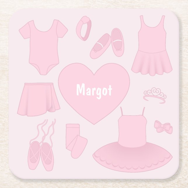 Ballet Clothes Paper Coaster - Pink Background (Front)