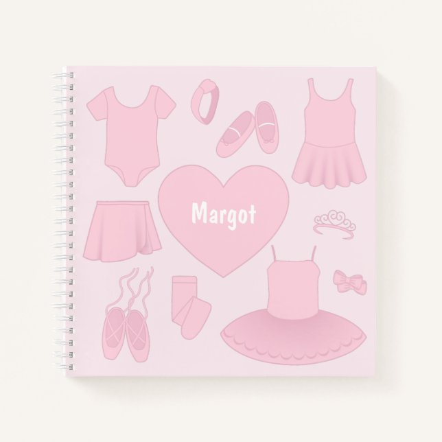 Ballet Clothes Square Notebook - Pink Background (Front)