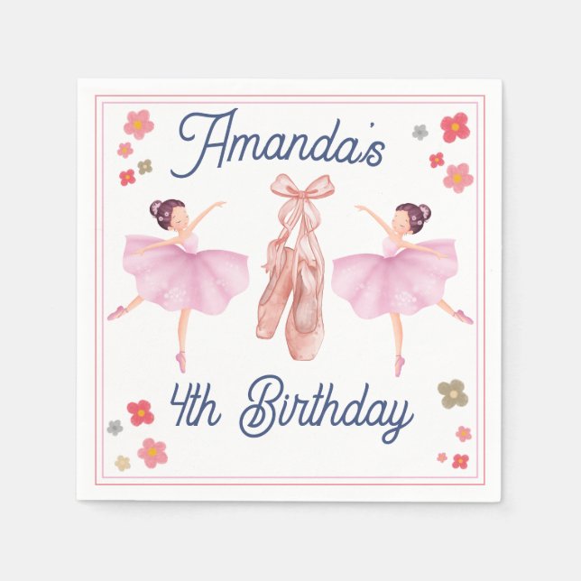 Ballet Cute Pastel Ballerina Birthday Napkin (Front)