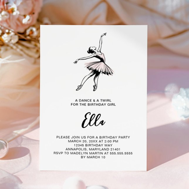 Ballet Dance and Twirl, Ballerina Dancer Birthday Invitation (Creator Uploaded)