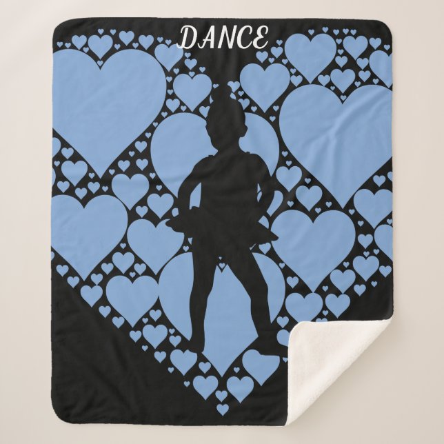 Ballet dance blanket with ballerina & blue heart. (Front)