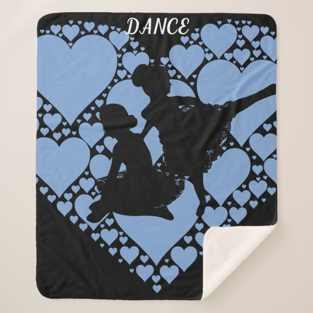 Ballet dance blanket with ballerinas & blue heart. (Front)