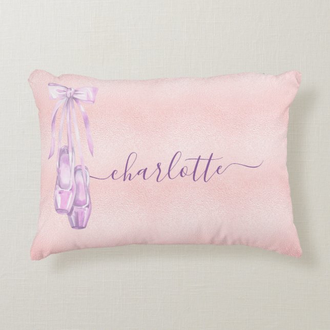 Ballet dance blush pink purple monogram name  decorative cushion (Front)