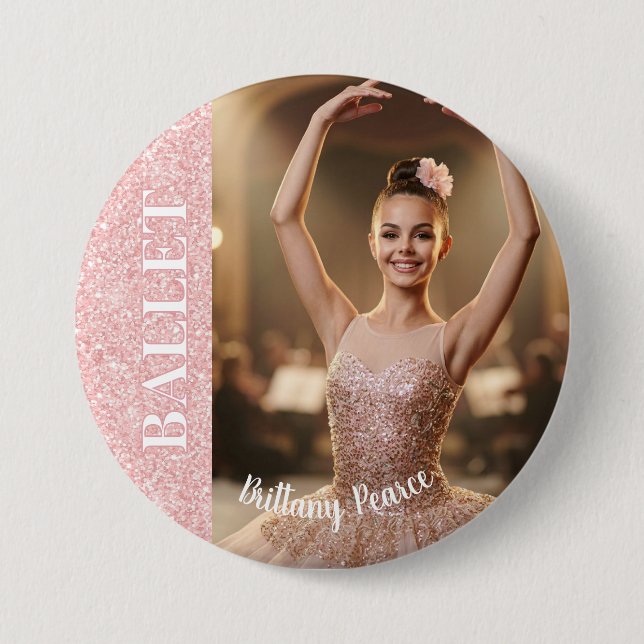 Ballet Dance Button Pin Rose Gold Glitter Buttons (Front)