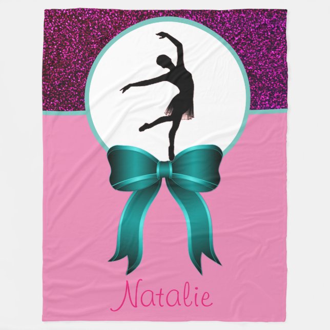 Ballet Dance Glitter and Bow Fleece Blanket (Front)