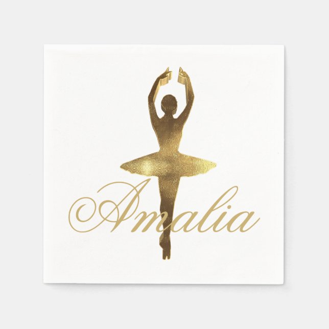 Ballet Dance Party Gold Ballerina Add Name or Text Napkin (Front)