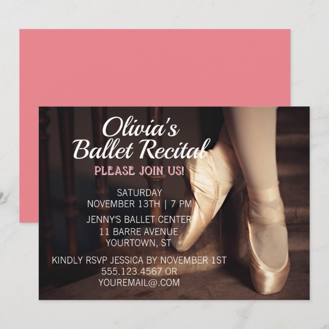 Ballet Dance Recital Invitation Ballerina Pink (Front/Back)