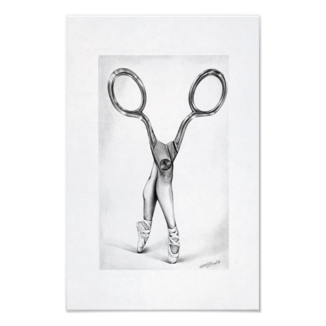Ballet dance Scissors Ballerina Surreal drawing Photo Print (Front)